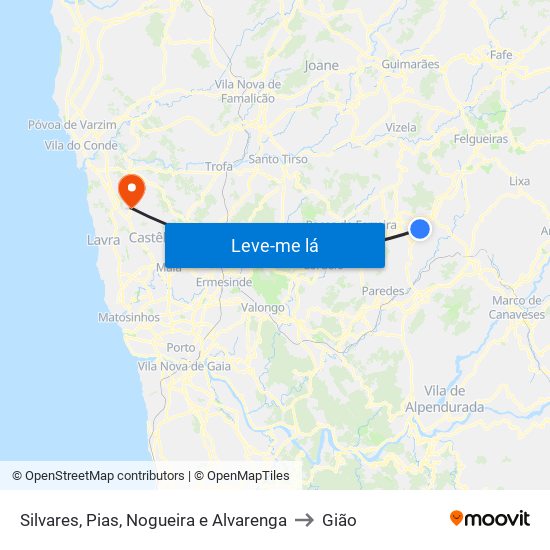 Silvares, Pias, Nogueira e Alvarenga to Gião map