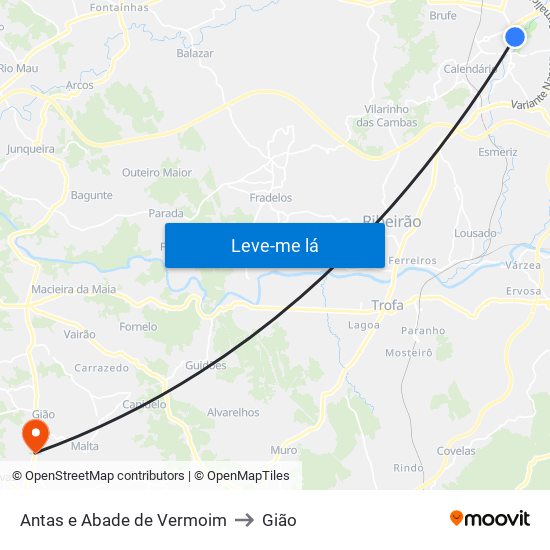 Antas e Abade de Vermoim to Gião map