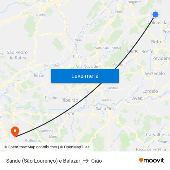 Sande (São Lourenço) e Balazar to Gião map