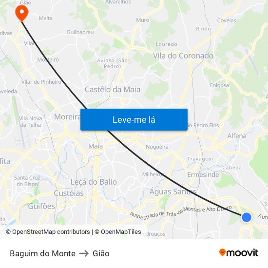 Baguim do Monte to Gião map