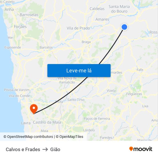 Calvos e Frades to Gião map