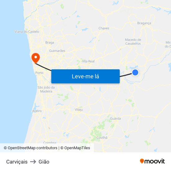 Carviçais to Gião map