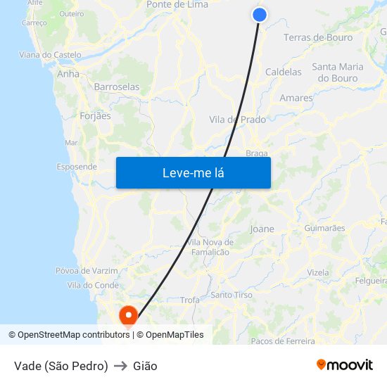 Vade (São Pedro) to Gião map