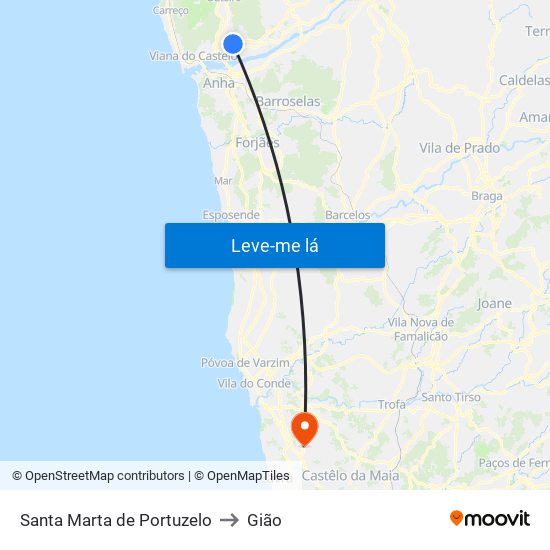 Santa Marta de Portuzelo to Gião map