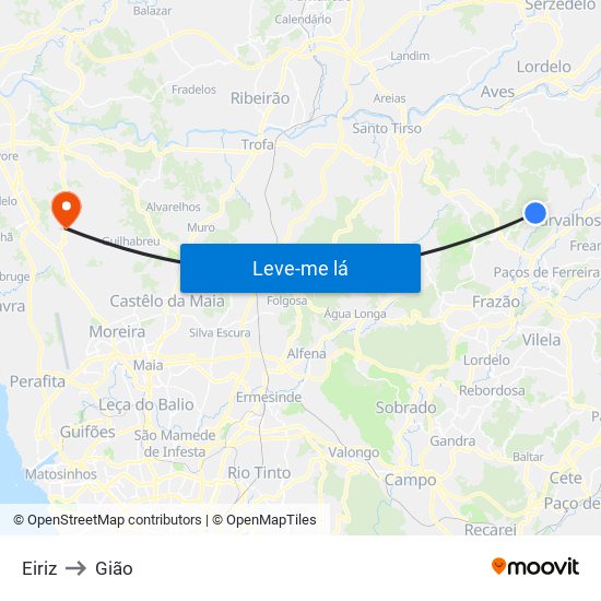 Eiriz to Gião map