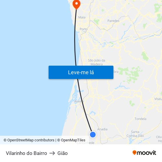 Vilarinho do Bairro to Gião map