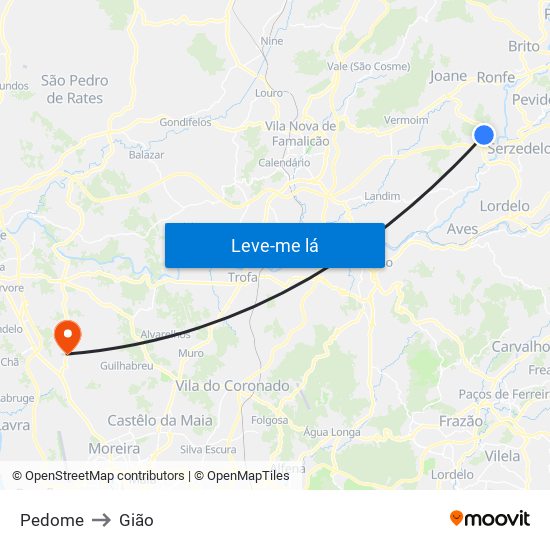 Pedome to Gião map