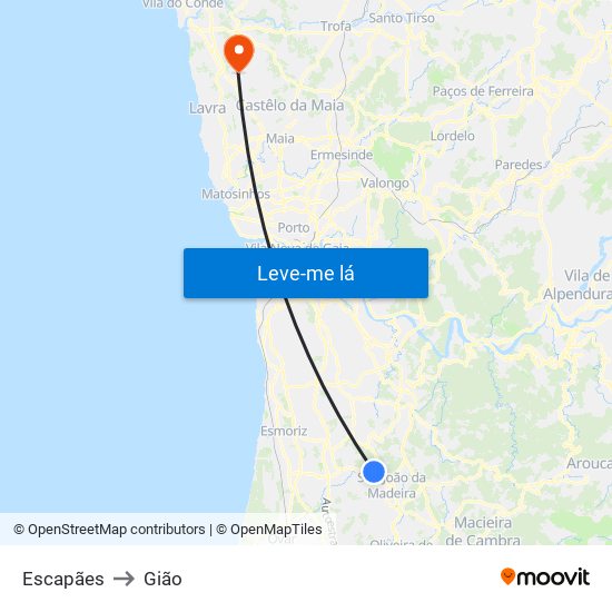 Escapães to Gião map
