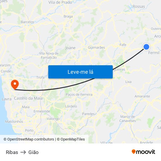 Ribas to Gião map