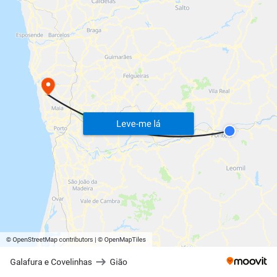Galafura e Covelinhas to Gião map