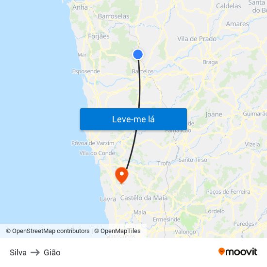 Silva to Gião map