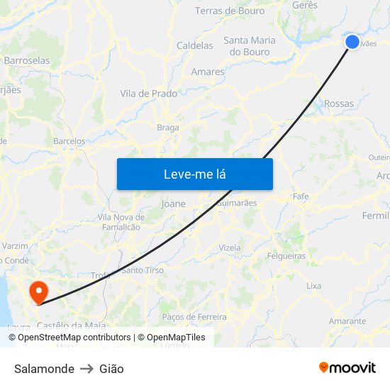 Salamonde to Gião map