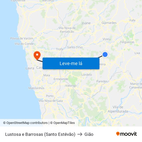 Lustosa e Barrosas (Santo Estêvão) to Gião map