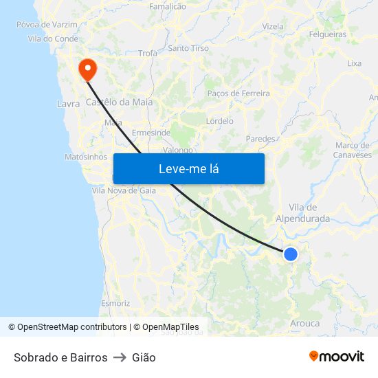 Sobrado e Bairros to Gião map