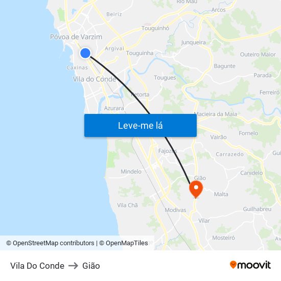 Vila Do Conde to Gião map