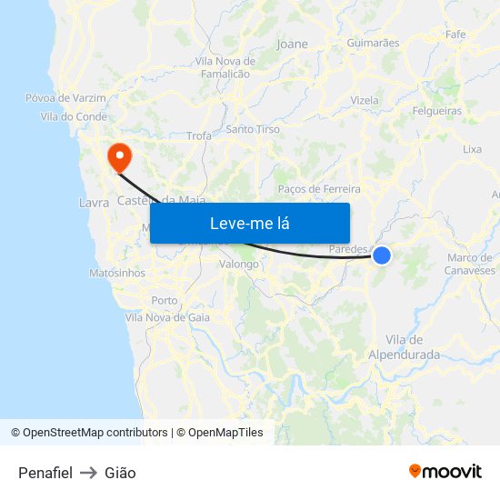 Penafiel to Gião map