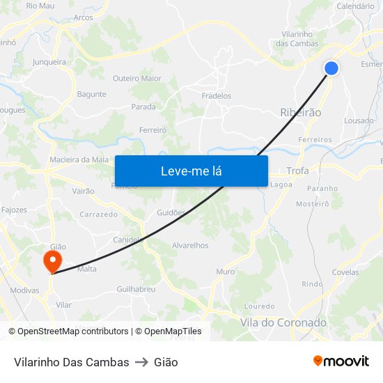 Vilarinho Das Cambas to Gião map