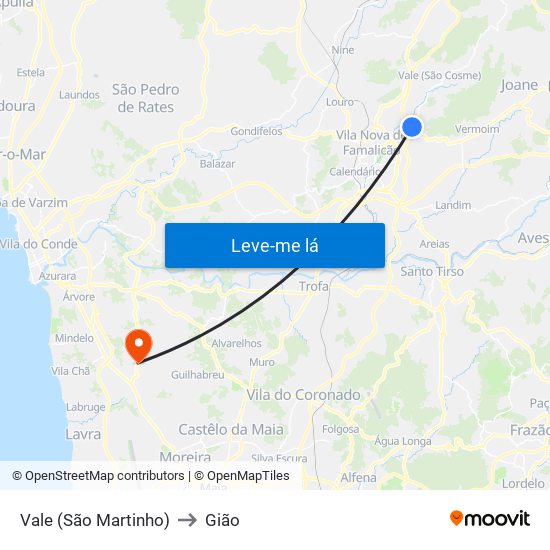 Vale (São Martinho) to Gião map