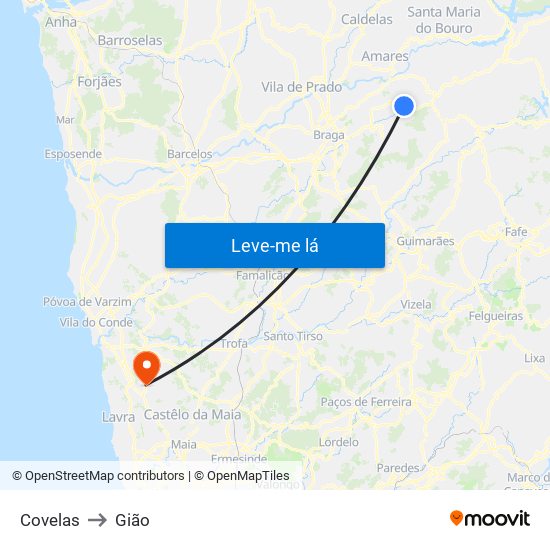 Covelas to Gião map