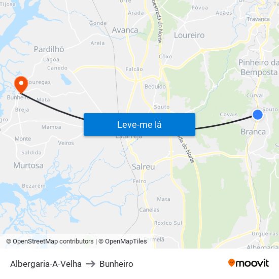 Albergaria-A-Velha to Bunheiro map