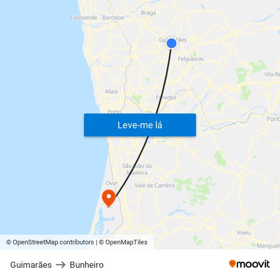 Guimarães to Bunheiro map