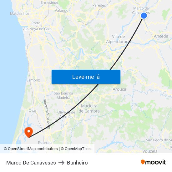 Marco De Canaveses to Bunheiro map