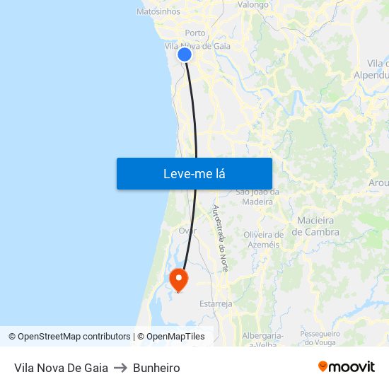 Vila Nova De Gaia to Bunheiro map