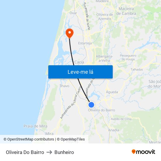 Oliveira Do Bairro to Bunheiro map