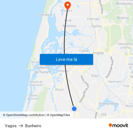 Vagos to Bunheiro map