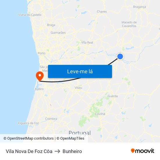 Vila Nova De Foz Côa to Bunheiro map