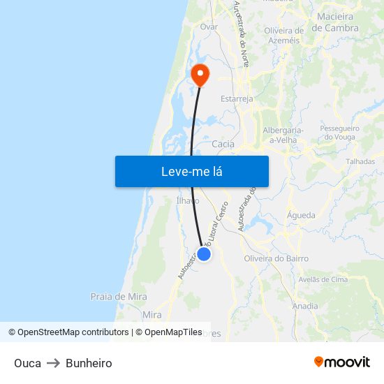 Ouca to Bunheiro map