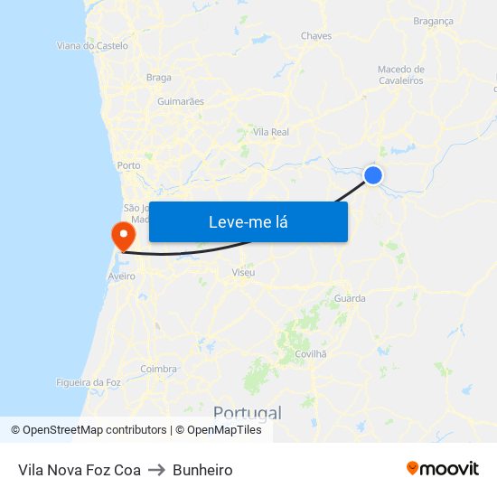 Vila Nova Foz Coa to Bunheiro map