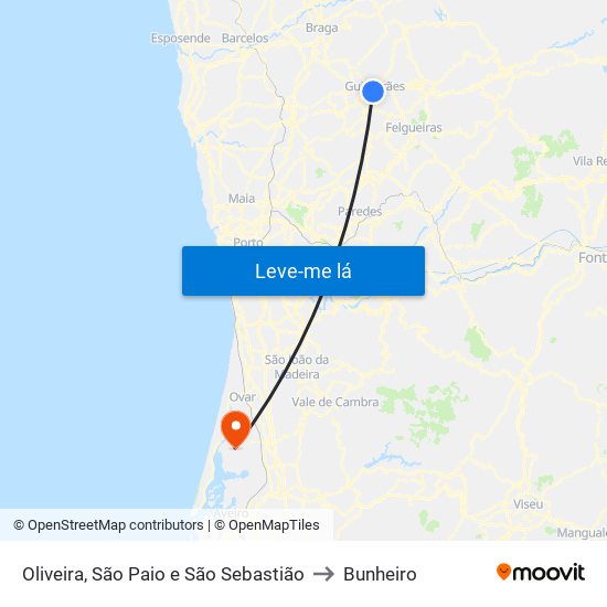 Oliveira, São Paio e São Sebastião to Bunheiro map