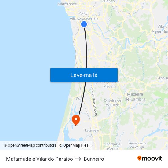 Mafamude e Vilar do Paraíso to Bunheiro map