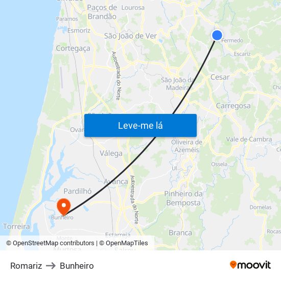 Romariz to Bunheiro map