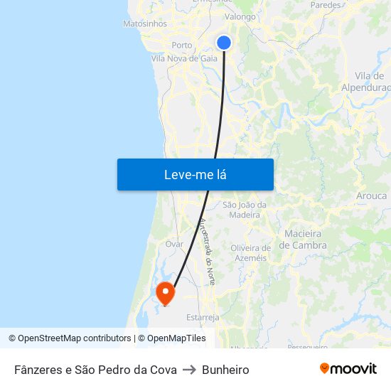 Fânzeres e São Pedro da Cova to Bunheiro map