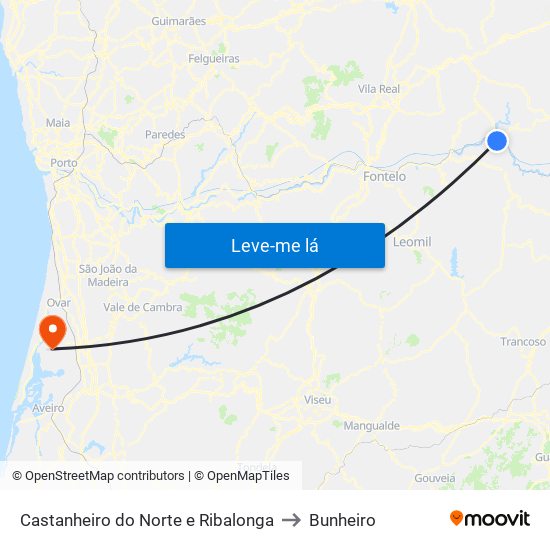 Castanheiro do Norte e Ribalonga to Bunheiro map