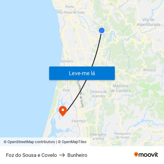 Foz do Sousa e Covelo to Bunheiro map