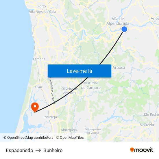 Espadanedo to Bunheiro map