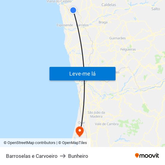 Barroselas e Carvoeiro to Bunheiro map