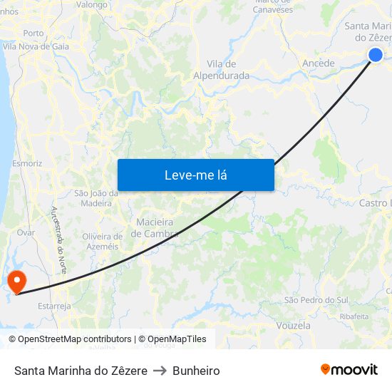 Santa Marinha do Zêzere to Bunheiro map