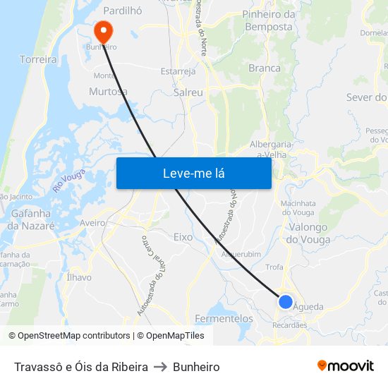 Travassô e Óis da Ribeira to Bunheiro map