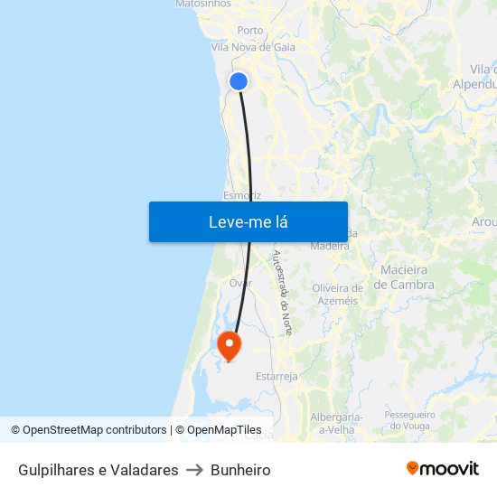 Gulpilhares e Valadares to Bunheiro map