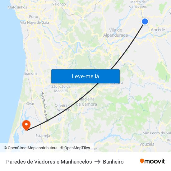 Paredes de Viadores e Manhuncelos to Bunheiro map