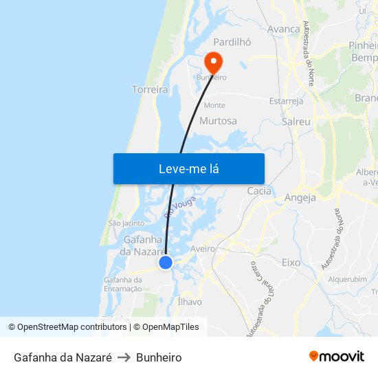 Gafanha da Nazaré to Bunheiro map