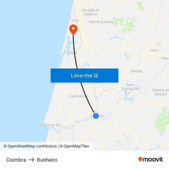 Coimbra to Bunheiro map
