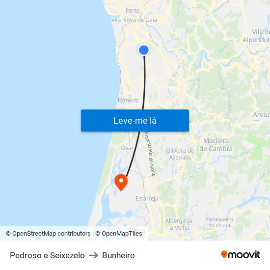 Pedroso e Seixezelo to Bunheiro map