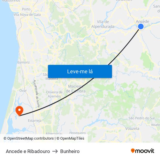 Ancede e Ribadouro to Bunheiro map