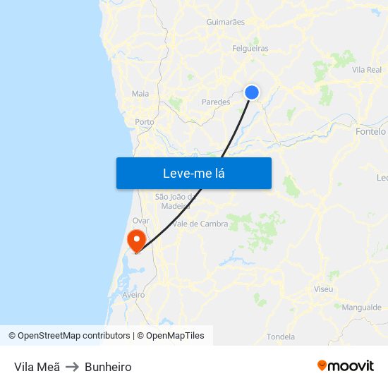 Vila Meã to Bunheiro map