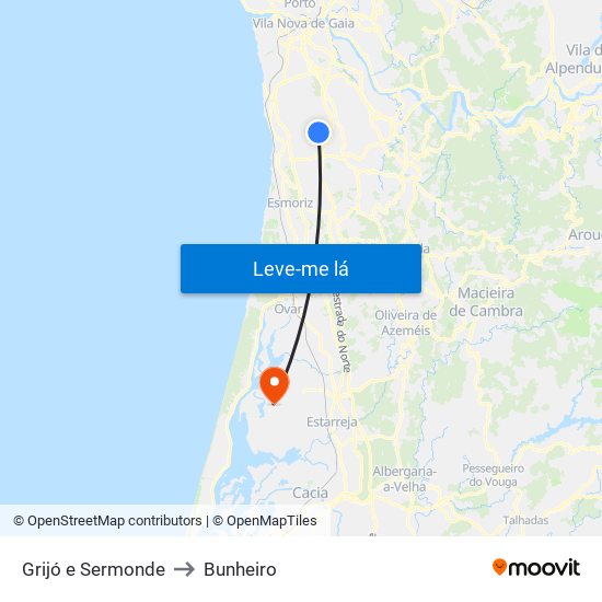 Grijó e Sermonde to Bunheiro map